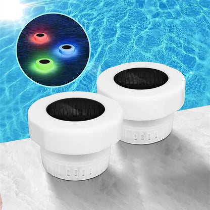 2Pcs Pool Chlorine Floater with Solar Light Floating Chlorine Dispenser Fits for 1-inch and 3-inch Chlorine Tabs