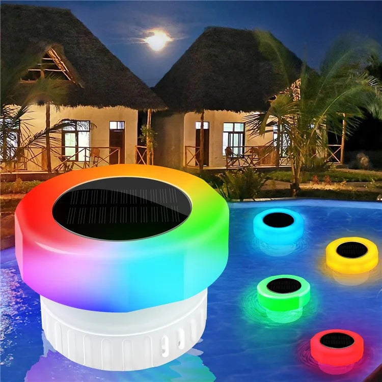 2Pcs Pool Chlorine Floater with Solar Light Floating Chlorine Dispenser Fits for 1-inch and 3-inch Chlorine Tabs