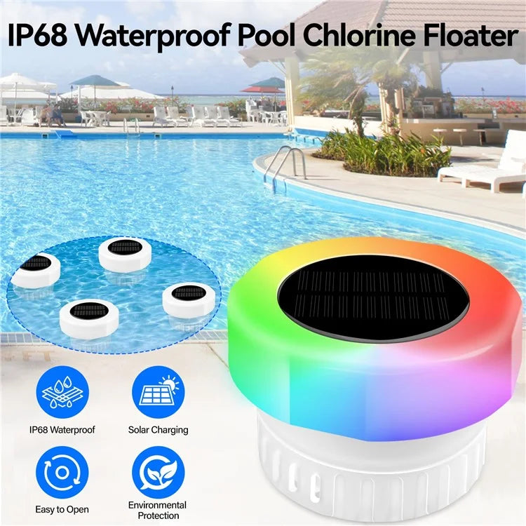 2Pcs Pool Chlorine Floater with Solar Light Floating Chlorine Dispenser Fits for 1-inch and 3-inch Chlorine Tabs