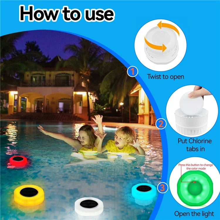 2Pcs Pool Chlorine Floater with Solar Light Floating Chlorine Dispenser Fits for 1-inch and 3-inch Chlorine Tabs