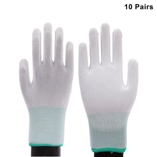 10 Pairs / Bag PU+Nylon Gloves Breathable Labor Protection Gloves, Size M