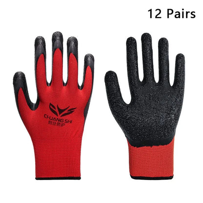 CHUANGSHI 12 Pairs Latex+Nylon Gloves Anti-skid Hand Protection Gloves