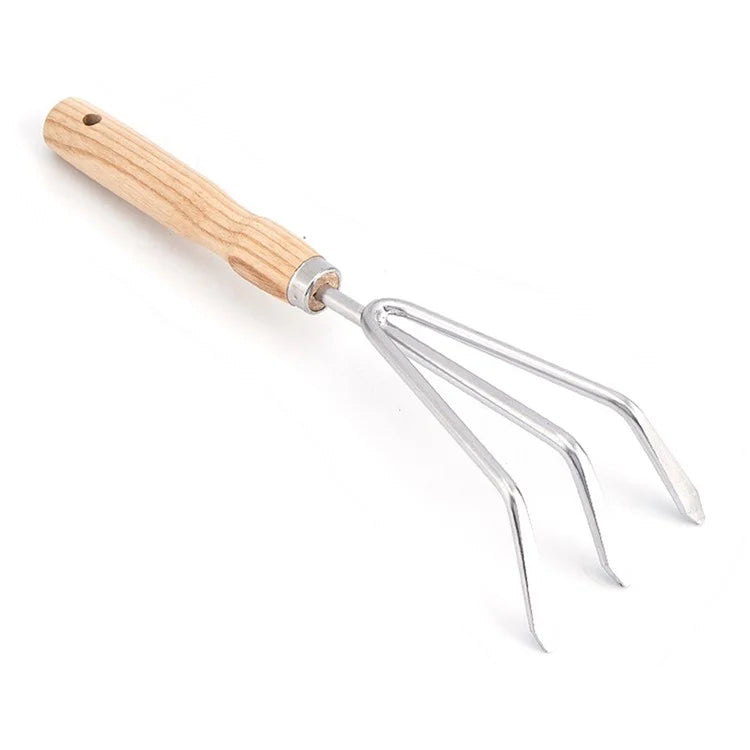 5Pcs Stainless Steel Gardening Tool Wooden Handle Fork Shovel Rake Set