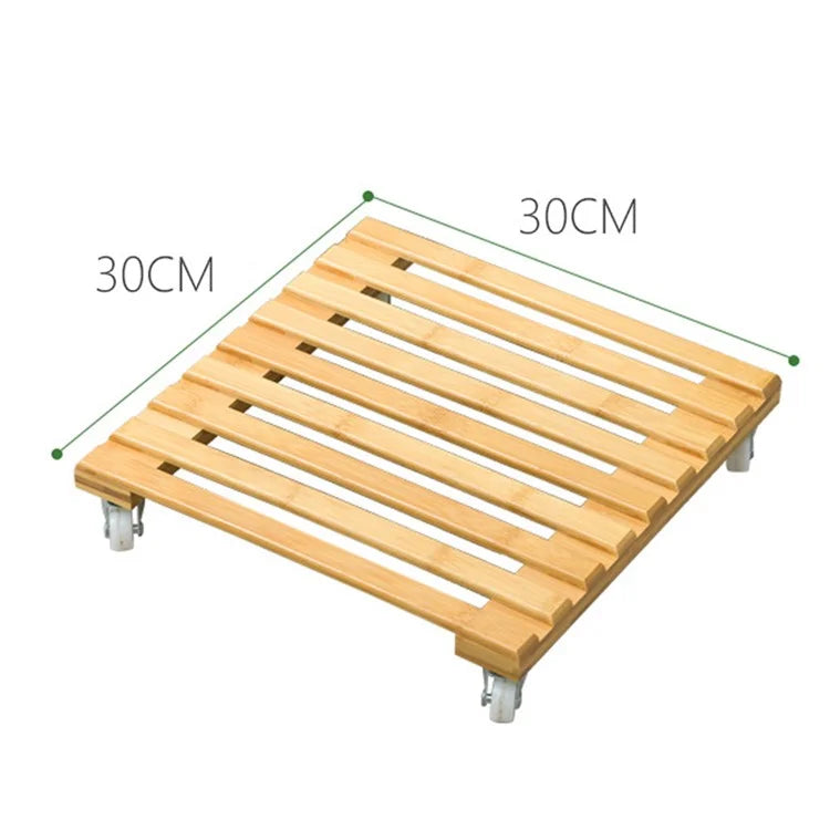 GLTPNZHJ 30x30cm Square Flower Pot Holder Tray with Wheels Bamboo Roller Base, Size L