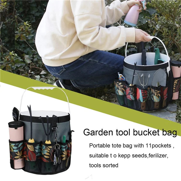 820603 600D Oxford Cloth Garden Tool Storage Bag 10 Pockets Gardening Tools Bucket Bag