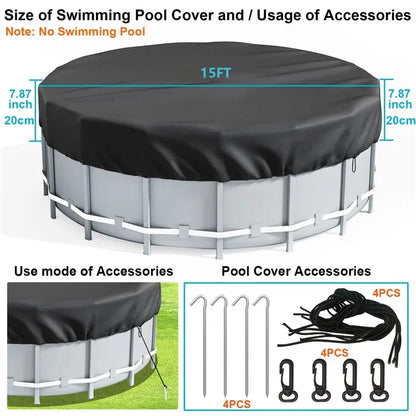 15FT Round Swimming Pool Cover 210D Oxford Cloth Solar Cover for Above Ground Pools
