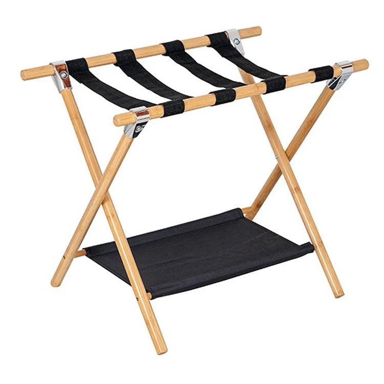 Portable Travel Hotel Luggage Rack Bamboo Foldable Double Layer Storage Rack