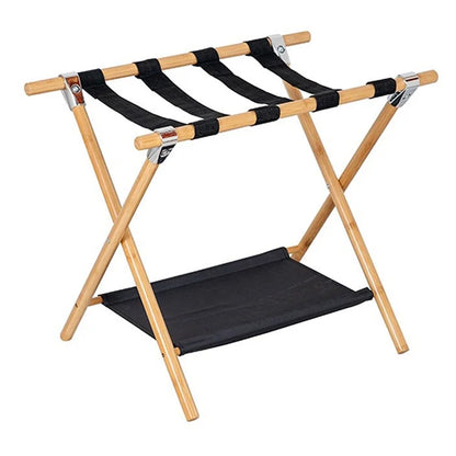 Portable Travel Hotel Luggage Rack Bamboo Foldable Double Layer Storage Rack