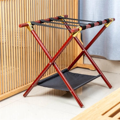 Portable Travel Hotel Luggage Rack Bamboo Foldable Double Layer Storage Rack