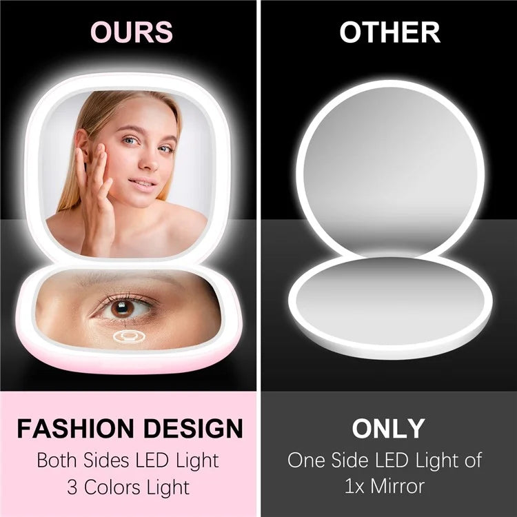 1X / 5X Magnification LED Lighted Travel Pocket Mirror Rechargeable Double-Sided Makeup Mirror