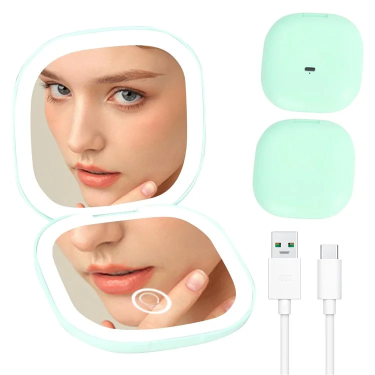 1X / 5X Magnification LED Lighted Travel Pocket Mirror Rechargeable Double-Sided Makeup Mirror