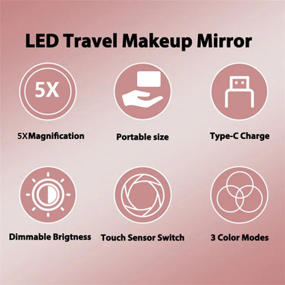 1X / 5X Magnification LED Lighted Travel Pocket Mirror Rechargeable Double-Sided Makeup Mirror