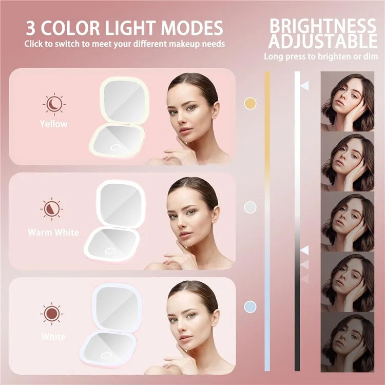 1X / 5X Magnification LED Lighted Travel Pocket Mirror Rechargeable Double-Sided Makeup Mirror