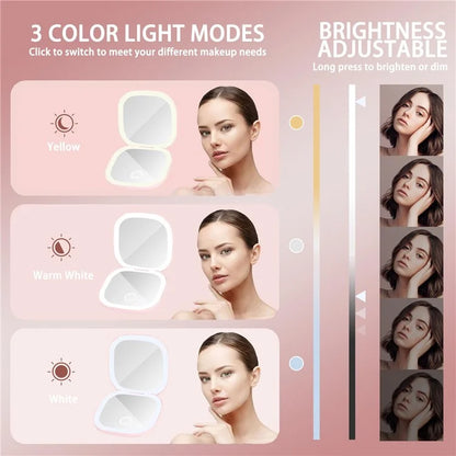 1X / 5X Magnification LED Lighted Travel Pocket Mirror Rechargeable Double-Sided Makeup Mirror
