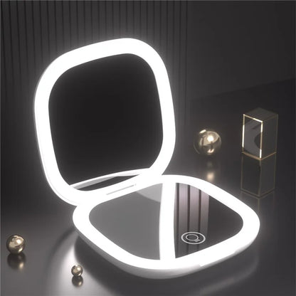 1X / 5X Magnification LED Lighted Travel Pocket Mirror Rechargeable Double-Sided Makeup Mirror