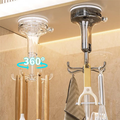 Multi-Function Suction Cup Wall-Mounted Rotating Hanger Utensil Holder with 6 Hooks