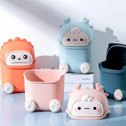 Cartoon Creative Flip Lid Desktop Trash Can Mini Home Office Garbage Bin