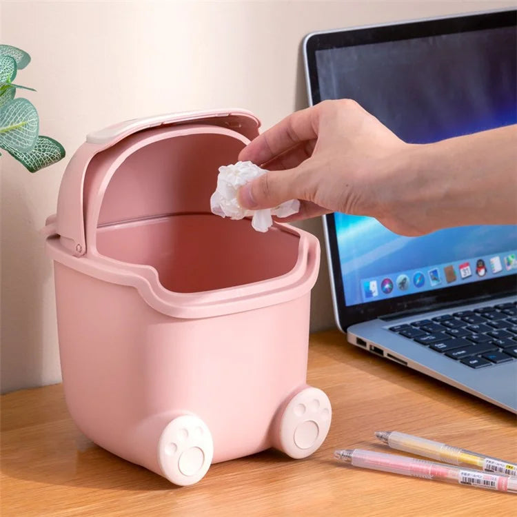 Cartoon Creative Flip Lid Desktop Trash Can Mini Home Office Garbage Bin
