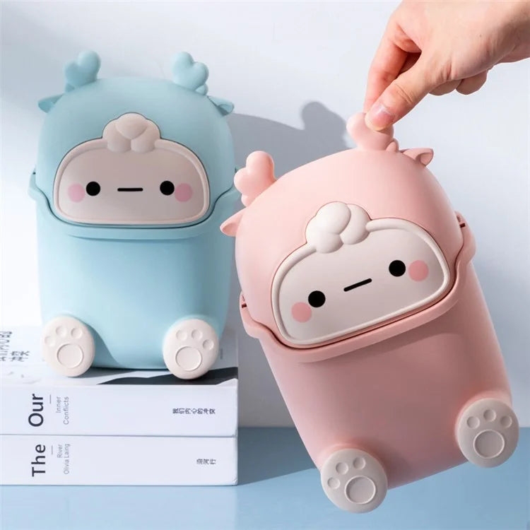 Cartoon Creative Flip Lid Desktop Trash Can Mini Home Office Garbage Bin