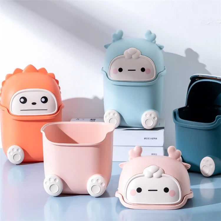 Cartoon Creative Flip Lid Desktop Trash Can Mini Home Office Garbage Bin