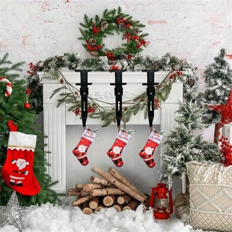 4Pcs Adjustable Christmas Stocking Hangers Non-Slip Iron Hooks for Fireplace / Table