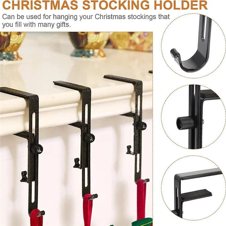4Pcs Adjustable Christmas Stocking Hangers Non-Slip Iron Hooks for Fireplace / Table