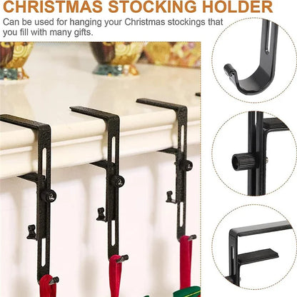 4Pcs Adjustable Christmas Stocking Hangers Non-Slip Iron Hooks for Fireplace / Table