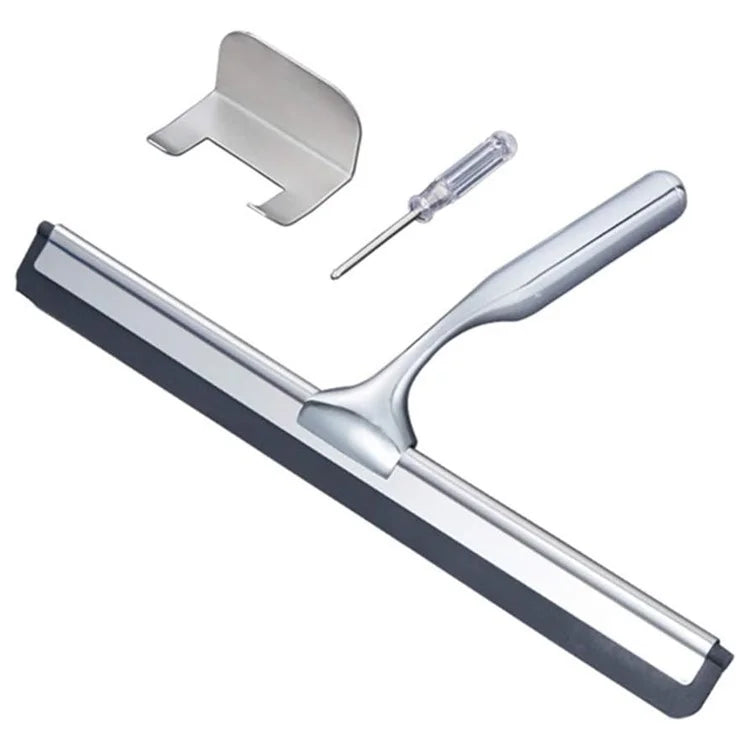 Stainless Steel Bathroom Glass Water Scraper Home Window Wiper Squeegee with Adhesive Hang Rack