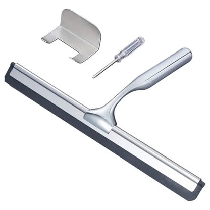 Stainless Steel Bathroom Glass Water Scraper Home Window Wiper Squeegee with Adhesive Hang Rack