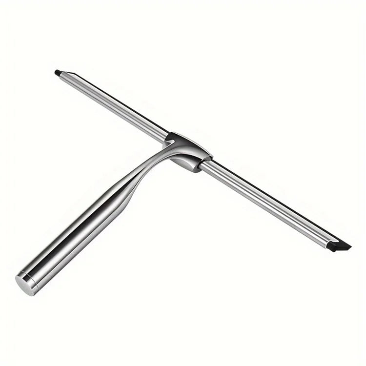 Stainless Steel Bathroom Glass Water Scraper Home Window Wiper Squeegee with Adhesive Hang Rack