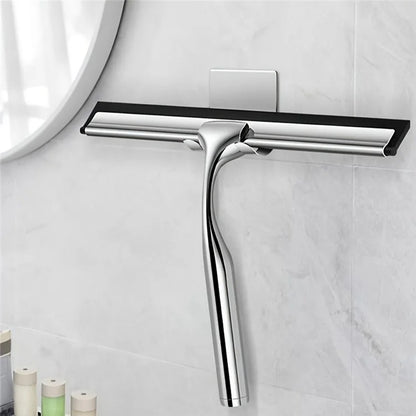 Stainless Steel Bathroom Glass Water Scraper Home Window Wiper Squeegee with Adhesive Hang Rack