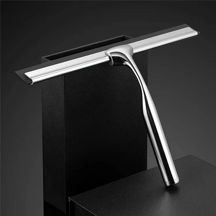 Stainless Steel Bathroom Glass Water Scraper Home Window Wiper Squeegee with Adhesive Hang Rack