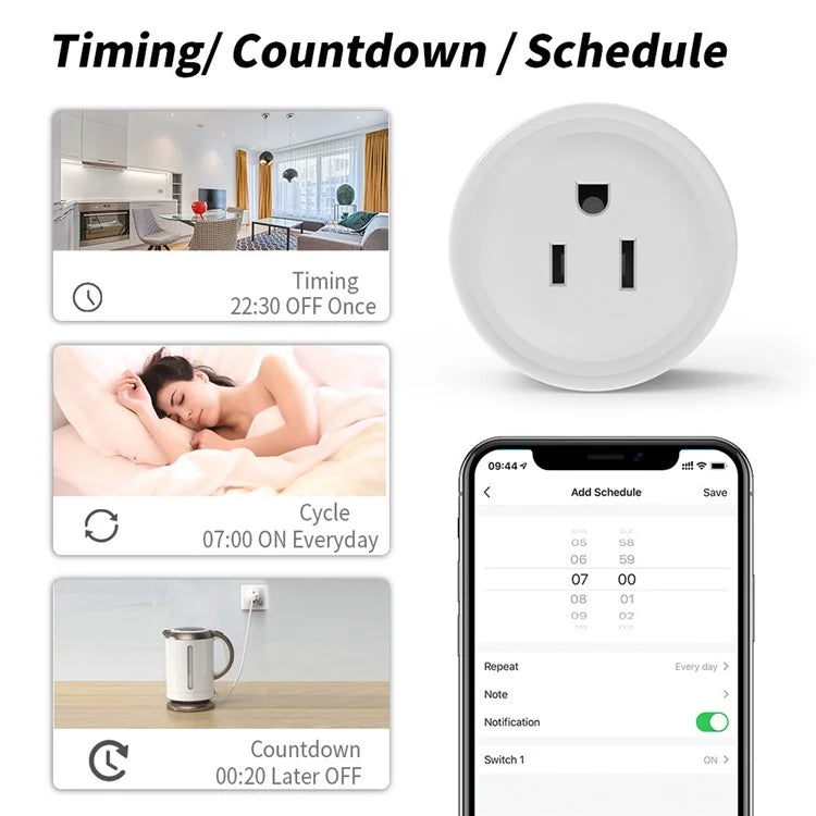 WHM02 10A US Plug WiFi Outlet with Measure APP Remote / Voice Control Smart Tuya Socket Support Timer Switch