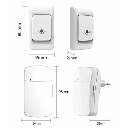 WHM07 Wireless Electronic Remote Digital Doorbell Set Receiver + Transmitter Home Door Bell, EU Plug