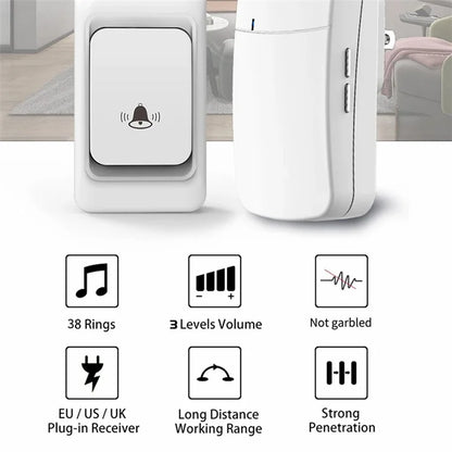WHM07 Wireless Electronic Remote Digital Doorbell Set Receiver + Transmitter Home Door Bell, EU Plug