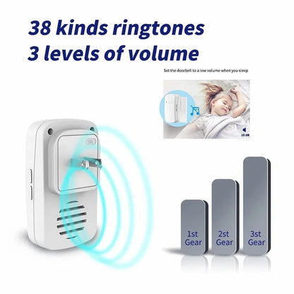 WHM07 Wireless Doorbell Set Receiver + Transmitter Electronic Remote Door Bell, US Plug