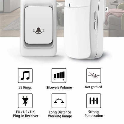 WHM07 Wireless Doorbell Set Receiver + Transmitter Electronic Remote Door Bell, US Plug