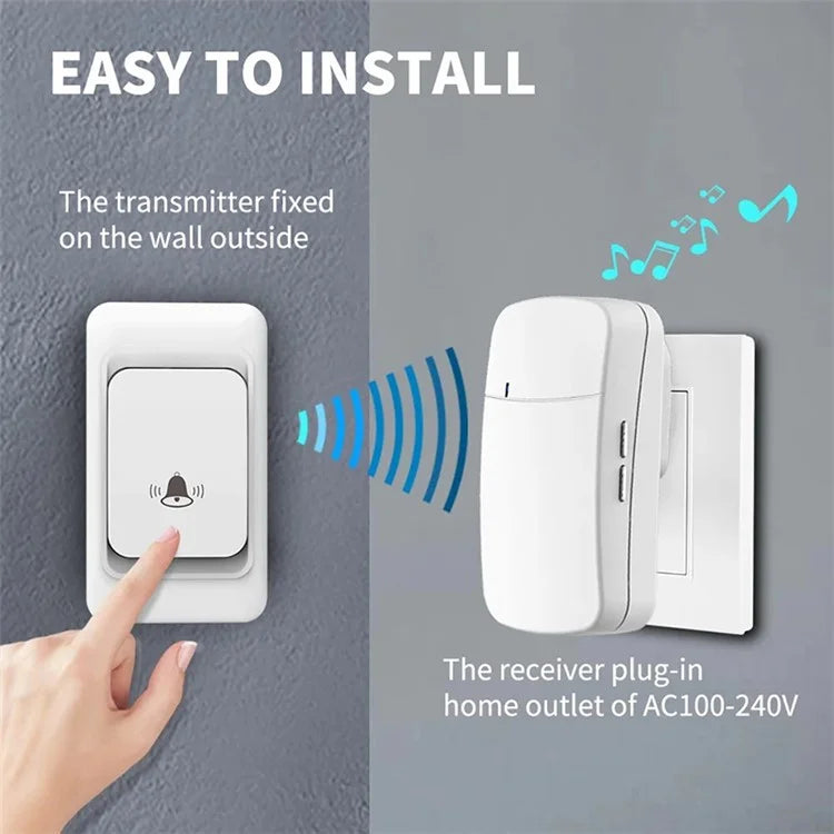 WHM07 Wireless Doorbell Set Receiver + Transmitter Electronic Remote Door Bell, US Plug