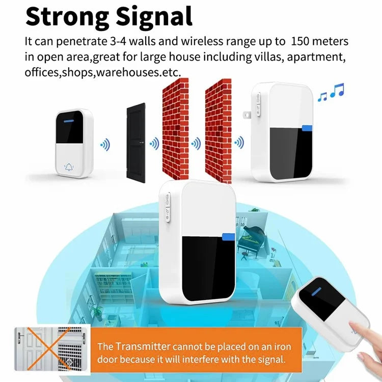 WHM05 Wireless Doorbell Self-Powered Remote Control Pressure Home Doorbell, US Plug