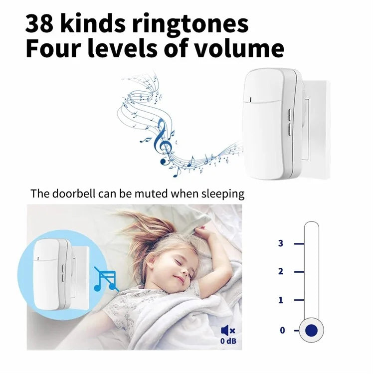WHM02 Self-Powered Wireless Remote Ding Dong Doorbell, Transmitter+Receiver Set, EU Plug