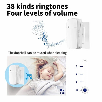 WHM02 Self-Powered Wireless Remote Ding Dong Doorbell, Transmitter+Receiver Set, EU Plug
