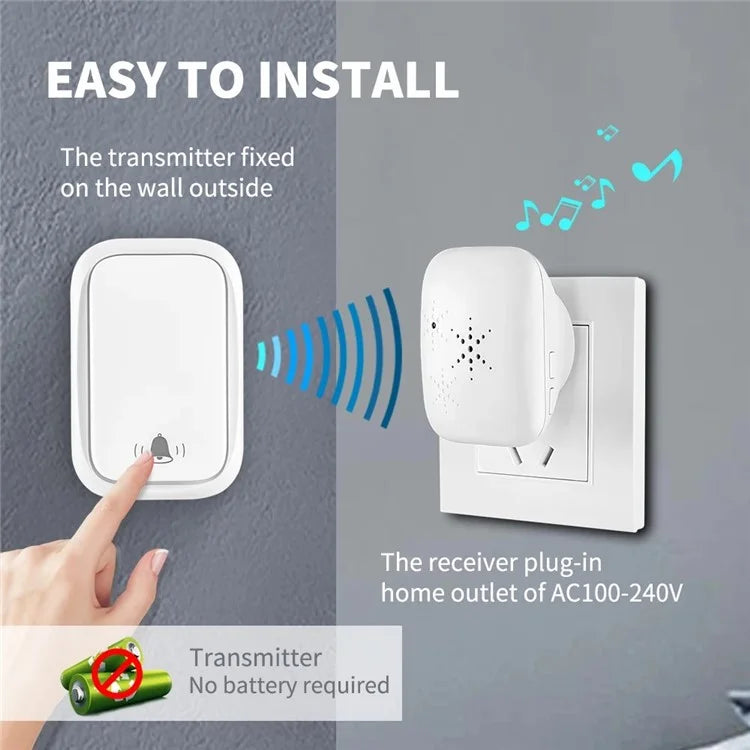 WHM01 UK Plug Adjustable Volume Door Bell Kit with 1 Transmitter+1 Receiver