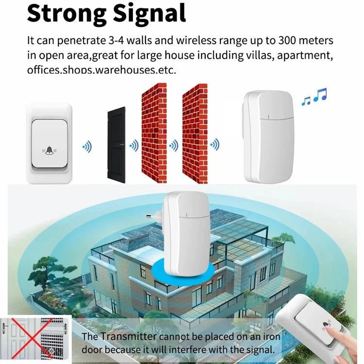WHM07 Wireless Home Electronic Remote Digital Ding-Dong Doorbell, UK Plug