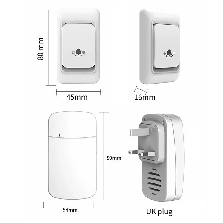 WHM07 Wireless Home Electronic Remote Digital Ding-Dong Doorbell, UK Plug