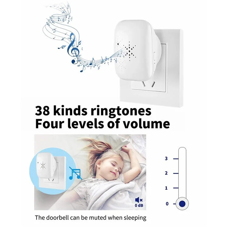 WHM01 EU Plug Waterproof Home Door Bell with 1 Transmitter+2 Receivers