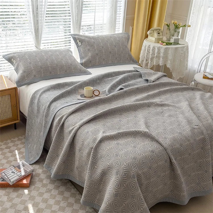 K-80 150x200±2cm Retro Printed Throw Blanket Cotton Towel Quilt with 2 Pillowcases