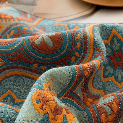 K-80 150x200±2cm Retro Printed Throw Blanket Cotton Towel Quilt with 2 Pillowcases
