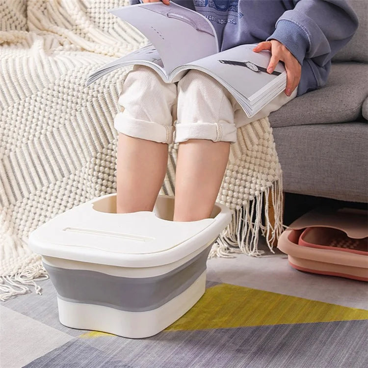 Thickened Silicone Foot Bath Basin Home Foldable Foot Soaking Bucket with Lid