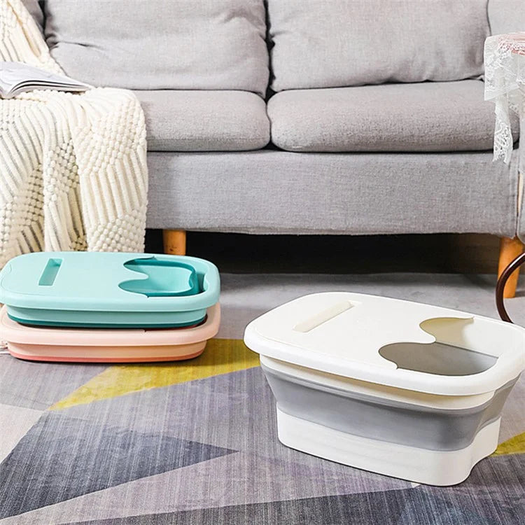 Thickened Silicone Foot Bath Basin Home Foldable Foot Soaking Bucket with Lid