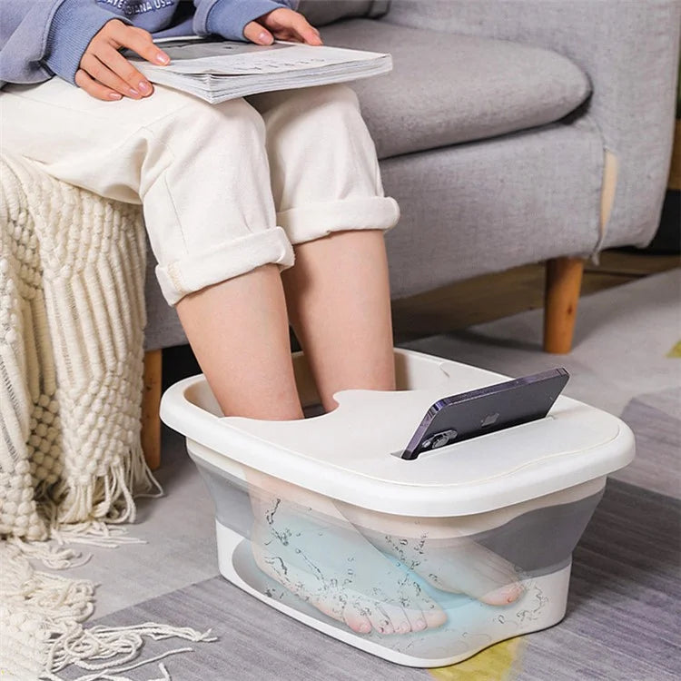 Thickened Silicone Foot Bath Basin Home Foldable Foot Soaking Bucket with Lid